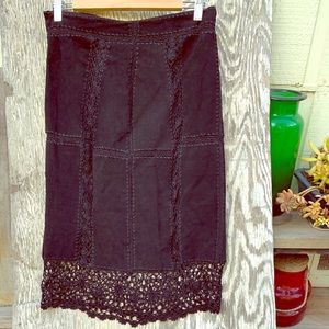 Leather Suede Midi Skirt VTG Couture